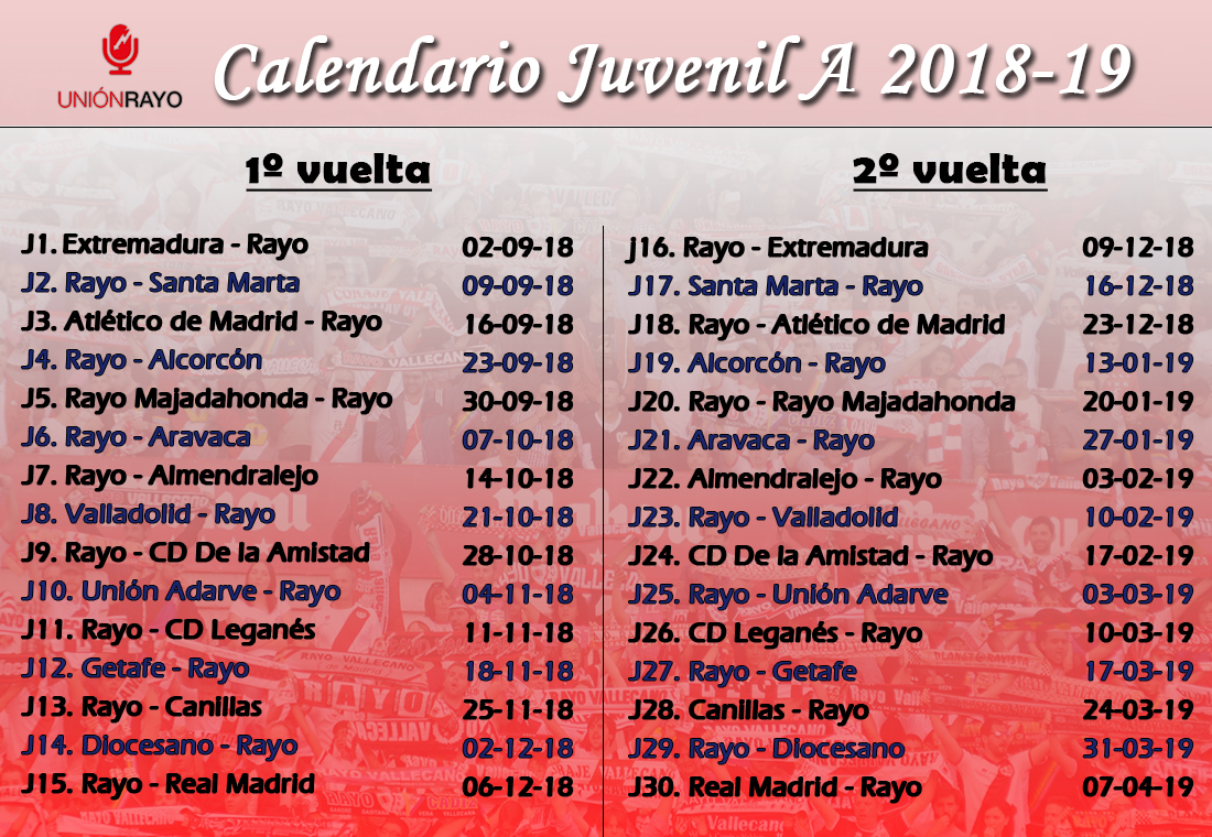 Calendario del Rayo Vallecano Juvenil A
