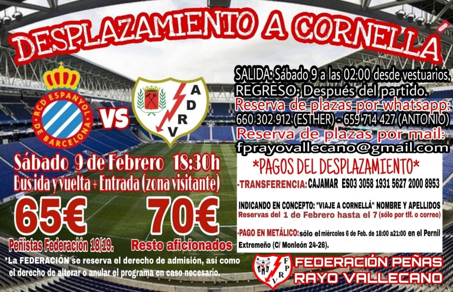 La Federación de Peñas del Rayo Vallecano organiza el viaje a Cornella 1 27ab6ec2 10ce 40cb 92a4 2bb95cbb53e7