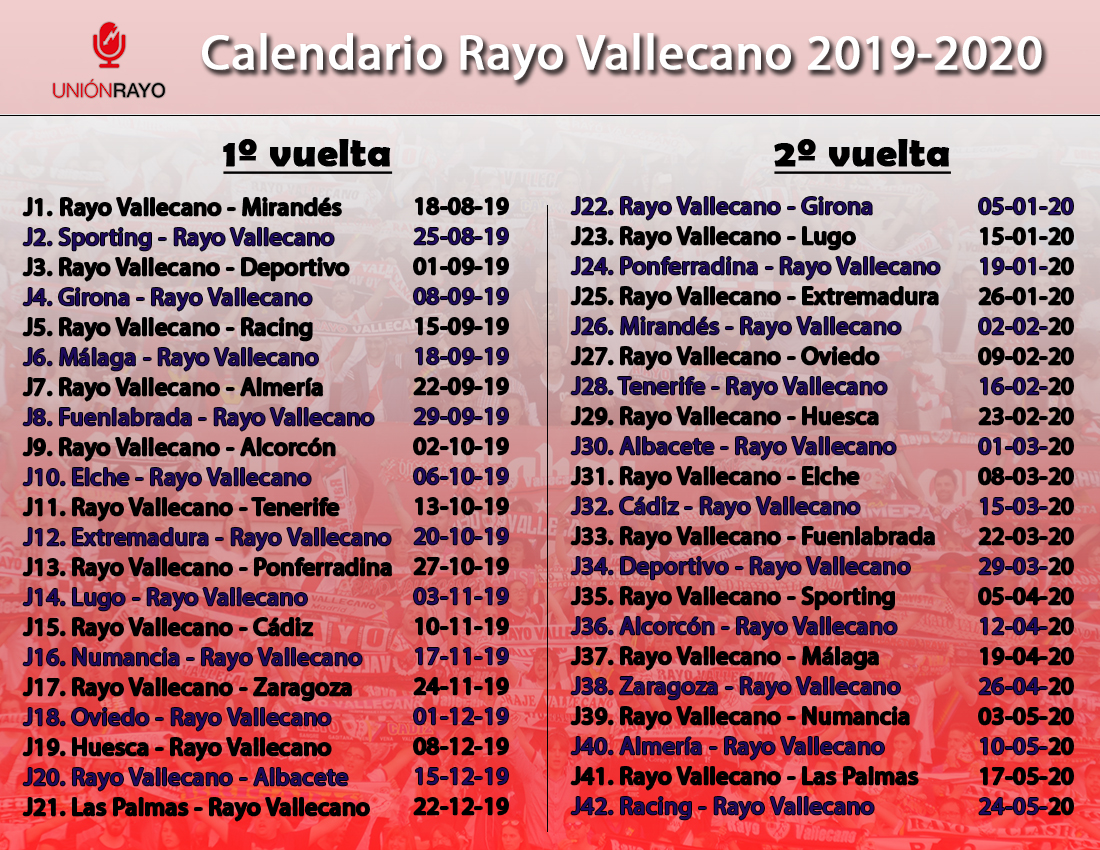 Calendario Rayo 19 20