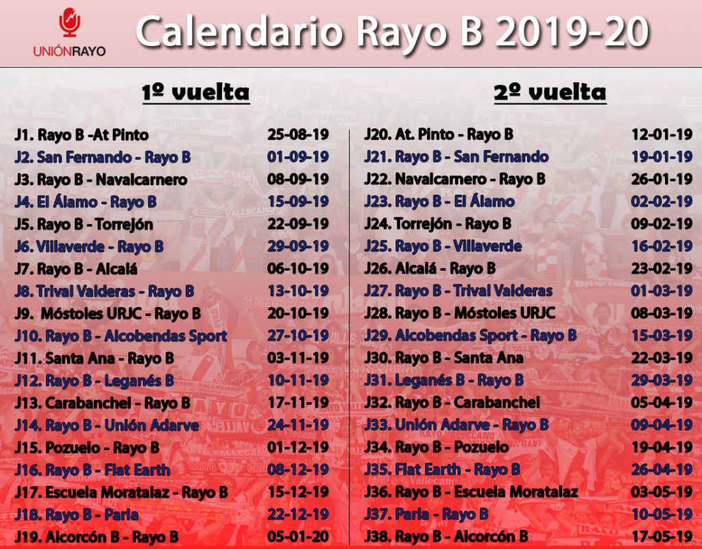 Calendario Liga 2019/2020 para el Rayo B en Tercera 2 calendario rayo b