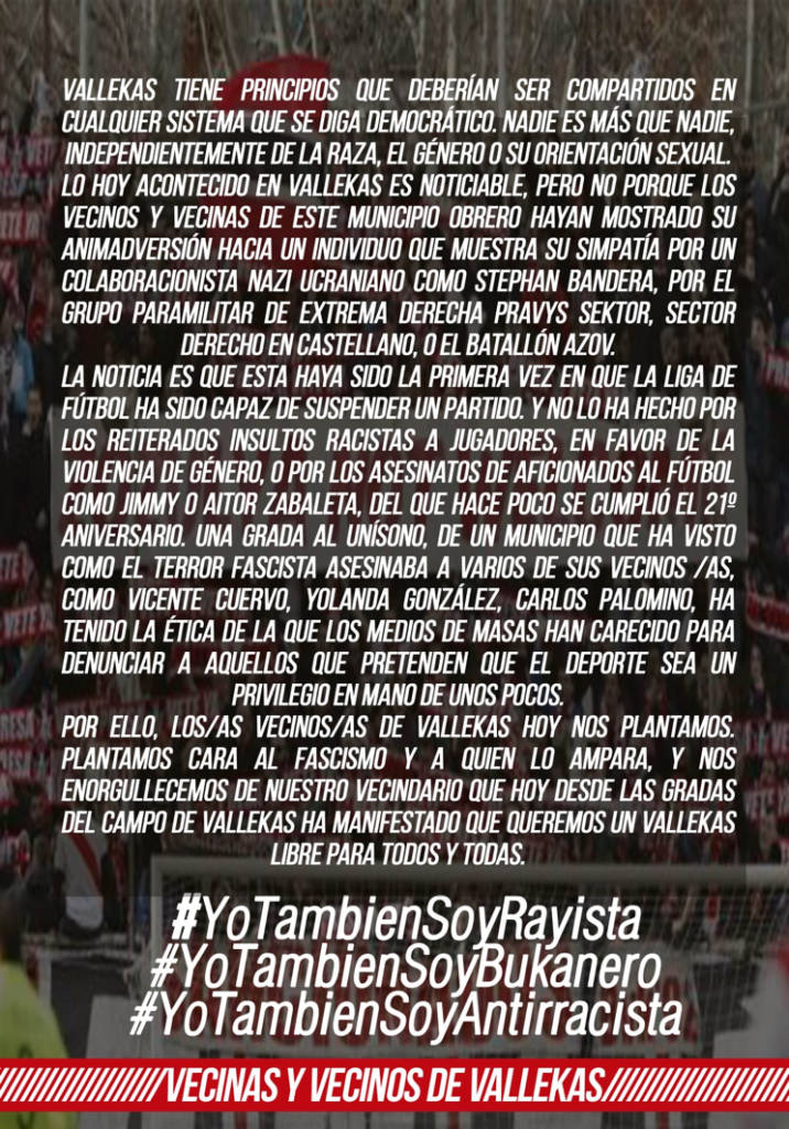El barrio de Vallecas manifiesta su apoyo a la afición del Rayo Vallecano 2 Vallecas