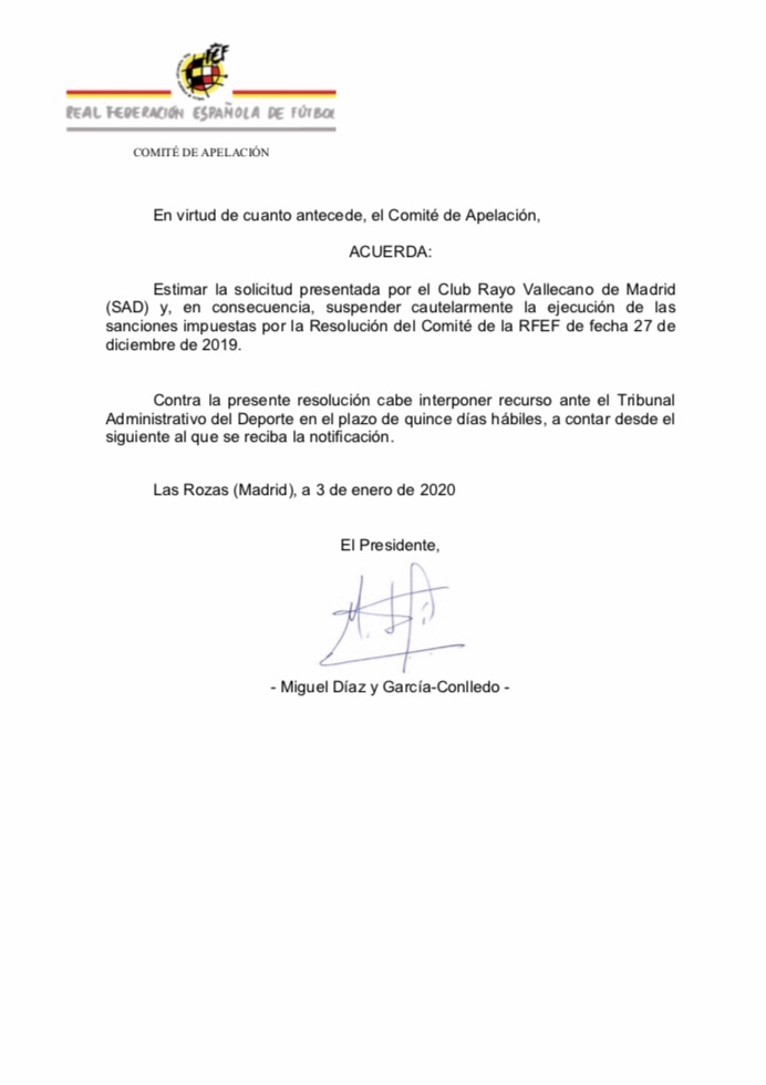 Apelación suspende cautelarmente la sanción al Rayo Vallecano 6 img 7124 1