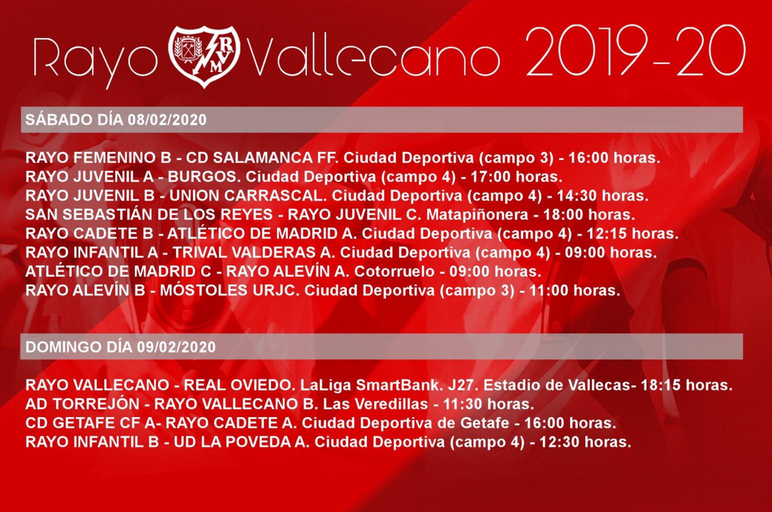 Horarios de los equipos del Rayo Vallecano (8 y 9 de febrero) 2 img 8470