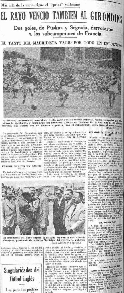 El día que ... Puskas marcó un gol con la camiseta del Rayo Vallecano 3 prensa 0525