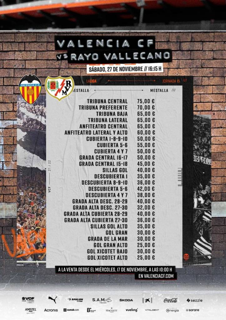 Entradas para el Valencia CF - Rayo Vallecano 2 entradas