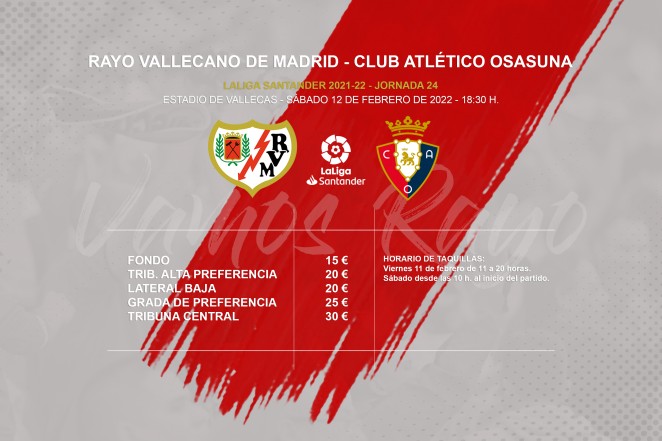 Información venta de entradas para el Rayo Vallecano - Osasuna 2 entradas osasuna