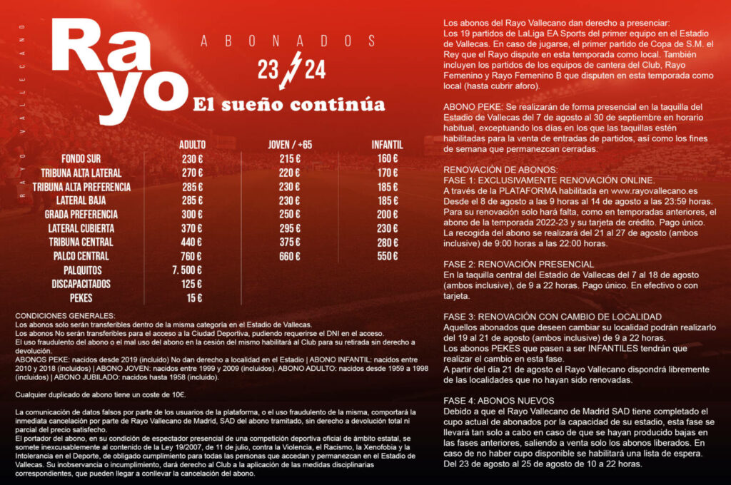 abonos 2023 24 Rayo Vallecano