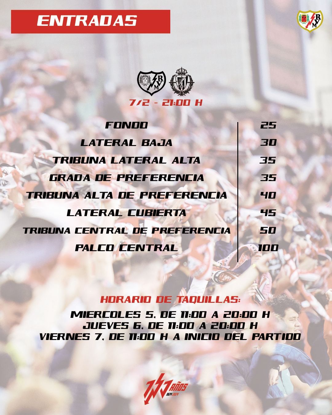 Información entradas para el Rayo Vallecano – Valladolid de la jornada 23 2 20250205 0945006327932429680171522