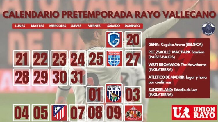 El calendario de pretemporada Rayo Vallecano 2025/26 1 pretemporada Rayo 25/26