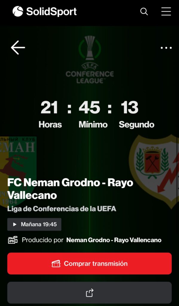 El Neman Grodno - Rayo Vallecano se podrá ver PPV en Solidsport 3 Rayo Neman Grodno ver PPV solidsport