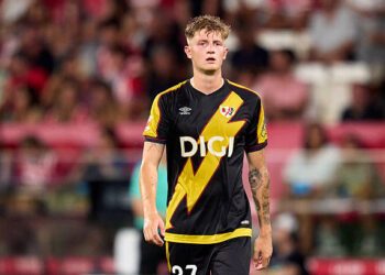 GIRONA, SPAIN - AUGUST 15: Pelayo Fernandez of Rayo Vallecano looks on during the LaLiga EA Sports match between Girona FC and Rayo Vallecano de Madrid at Montilivi Stadium on August 15, 2025 in Girona, Spain.
