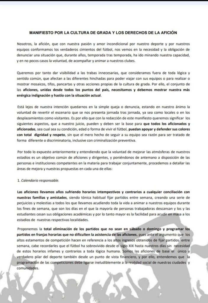 Plataforma ADRV se une al manifiesto de 'Derechos Para La Afición' 2 Comunicado Derechos para la Afición