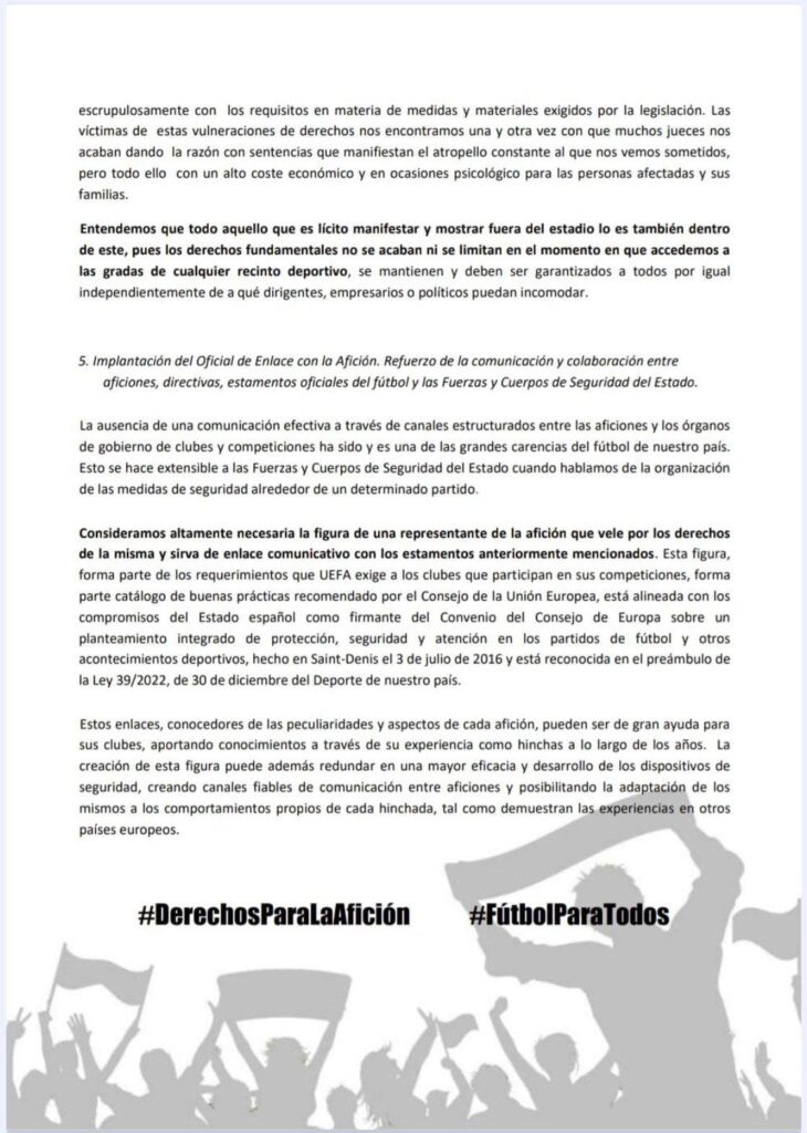 Plataforma ADRV se une al manifiesto de 'Derechos Para La Afición' 4 Comunicado Derechos para la Afición