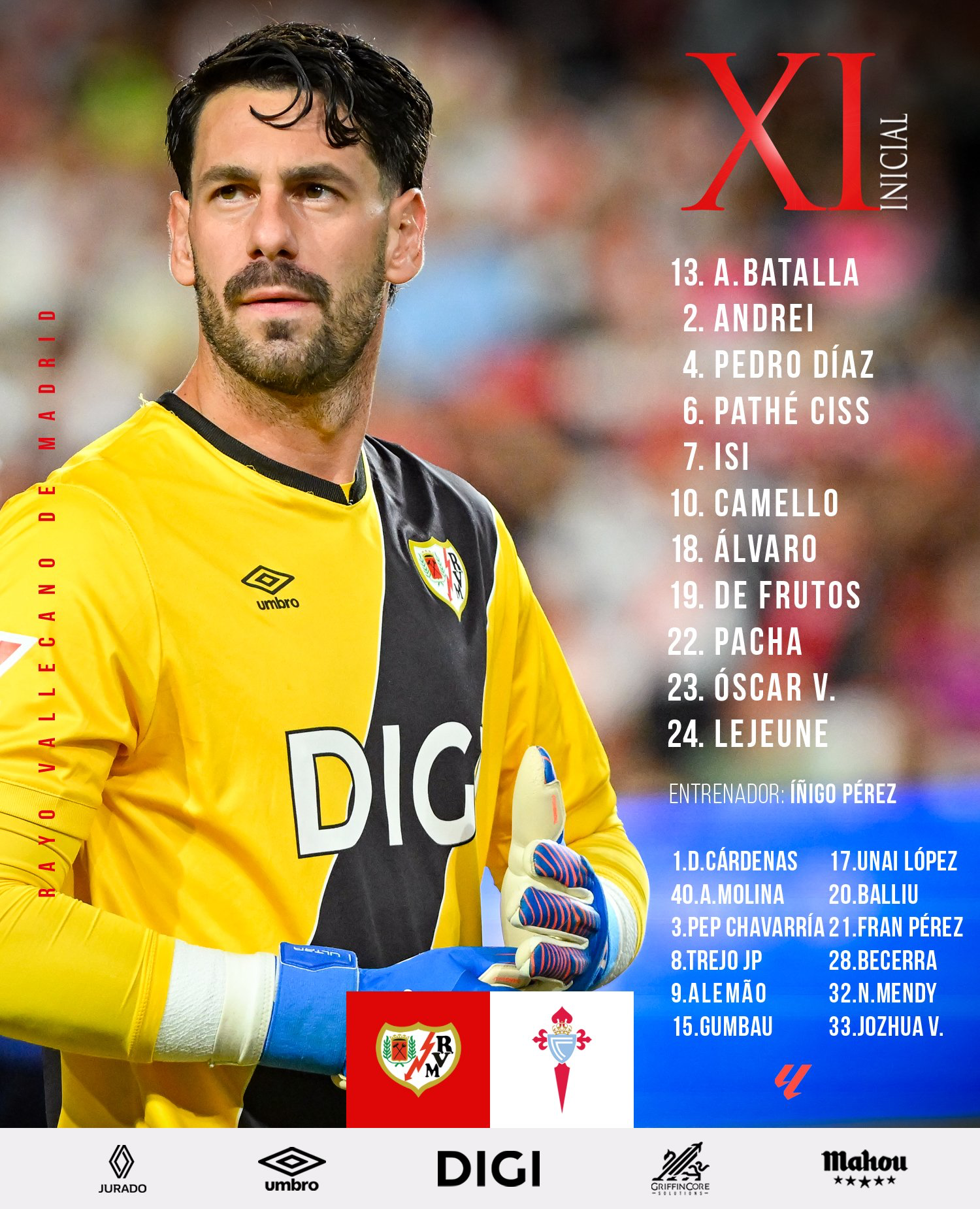 Once del Rayo ante el Celta en la 5ª jornada de LaLiga 2 imagen png