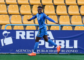 ALCORCON, SPAIN - NOVEMBER 08: Sekou Gassama of CF Fuenlabrada celebrates goal during the La Liga Smartbank match between CF Fuenlabrada and CD Tenerife at Estadio Fernando Torres on November 1, 2020 in Fuenlabrada, Spain. (Photo by Perez Meca/MB Media/Getty Images)