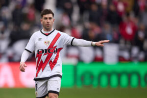 Adrian Embarba of Rayo Vallecano gestures during the LaLiga match between Rayo Vallecano and Sevilla FC at Campo de Fútbol de Vallecas on March 1, 2025 in Madrid, Spain. (Photo by GSI/Icon Sport via Getty Images)