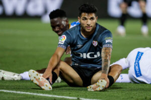 MADRID, SPAIN - JUNE 6: Yacine Qasmi of Rayo Vallecano during the La Liga SmartBank match between Leganes v Rayo Vallecano at the Estadio Municipal de Butarque on June 6, 2021 in Madrid Spain (Photo by David S. Bustamante/Soccrates/Getty Images)