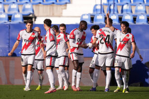 LEGANES, SPAIN - FEBRUARY 15: Fran Perez of Rayo Vallecano celebrates scoring his team's first goal during the LaLiga EA Sports match between Rayo Vallecano de Madrid and Atletico de Madrid at Estadio Municipal de Butarque on February 15, 2026 in Leganes, Spain. (Photo by Angel Martinez/Getty Images) Iñigo Pérez